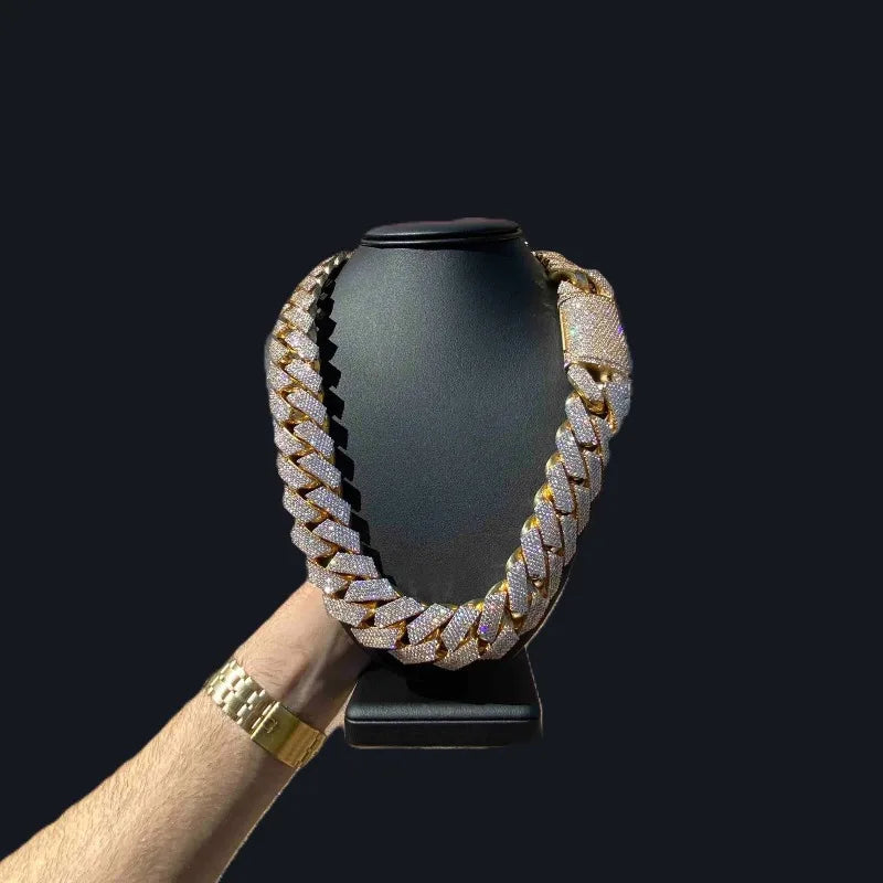 Iced Out 15mm Men's Miami Cuban Link Necklace Hip Hop Cubic Zirconia Bling Prong Cuban Chain