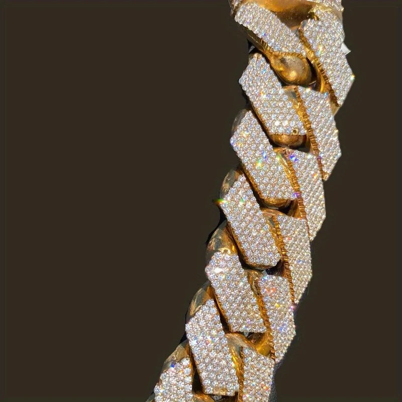 Iced Out 15mm Men's Miami Cuban Link Necklace Hip Hop Cubic Zirconia Bling Prong Cuban Chain