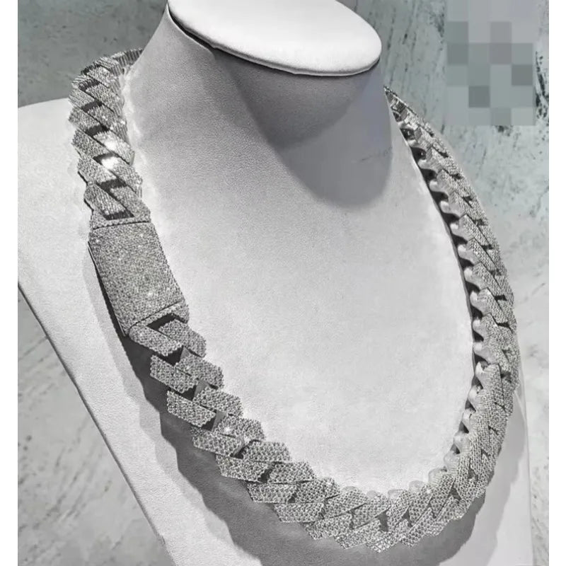 Iced Out 15mm Men's Miami Cuban Link Necklace Hip Hop Cubic Zirconia Bling Prong Cuban Chain