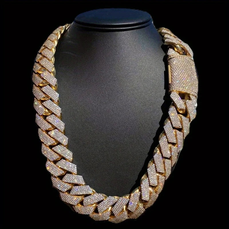 Iced Out 15mm Men's Miami Cuban Link Necklace Hip Hop Cubic Zirconia Bling Prong Cuban Chain