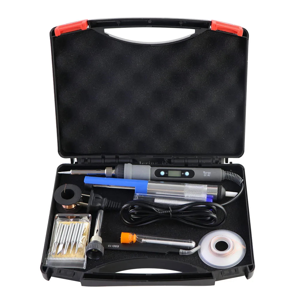 Gray 80W Digital Display Adjustable Temperature Electric Soldering Iron With Multimeter Tin Absorber Soldering Repair Tool Kit