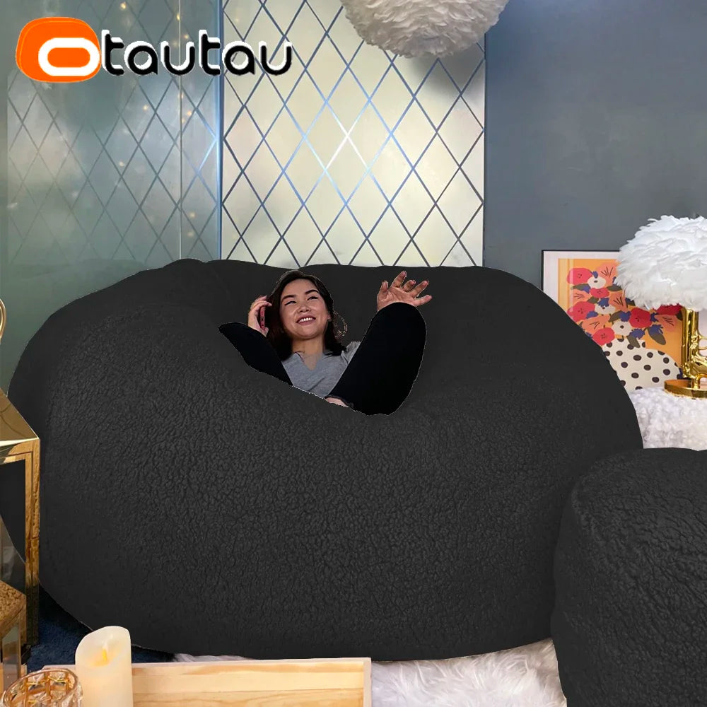 OTAUTAU King Size Giant Sofa Sac Pouf Cover No Filling Soft Fluffy Bean Bag Chair Puff Couch Floor Corner Seat Futon DD007