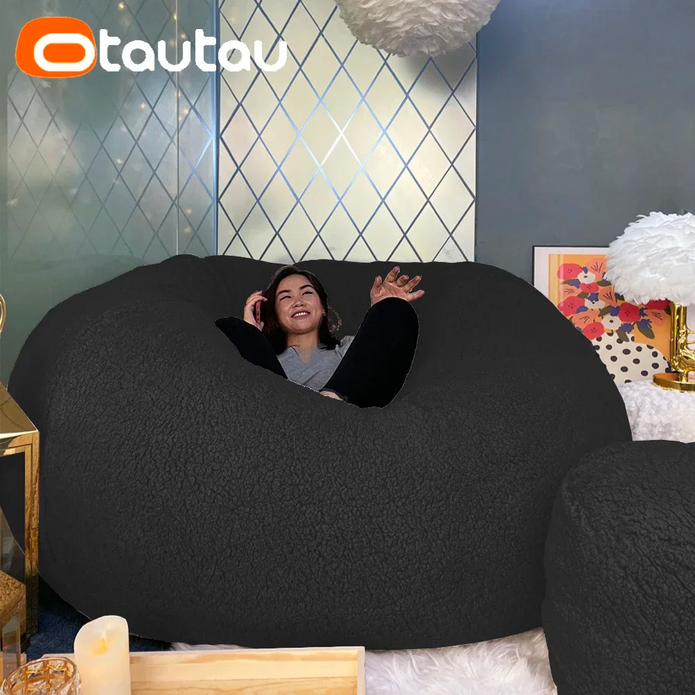 OTAUTAU King Size Giant Sofa Sac Pouf Cover No Filling Soft Fluffy Bean Bag Chair Puff Couch Floor Corner Seat Futon DD007