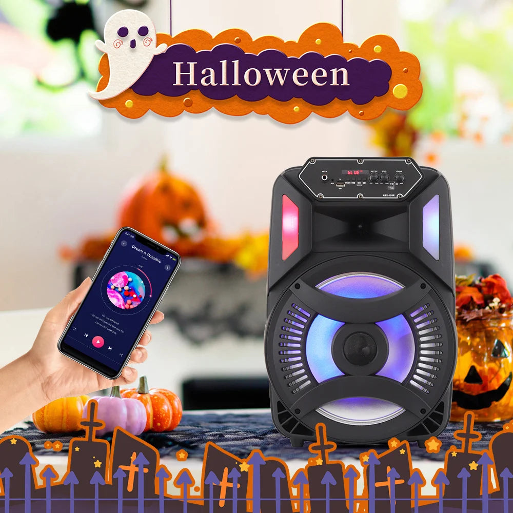 Loud Portable Bluetooth Party Speaker 12" Sub woofer Sound System karaoke Dj Rechargeable Speaker RGB Right with Mic