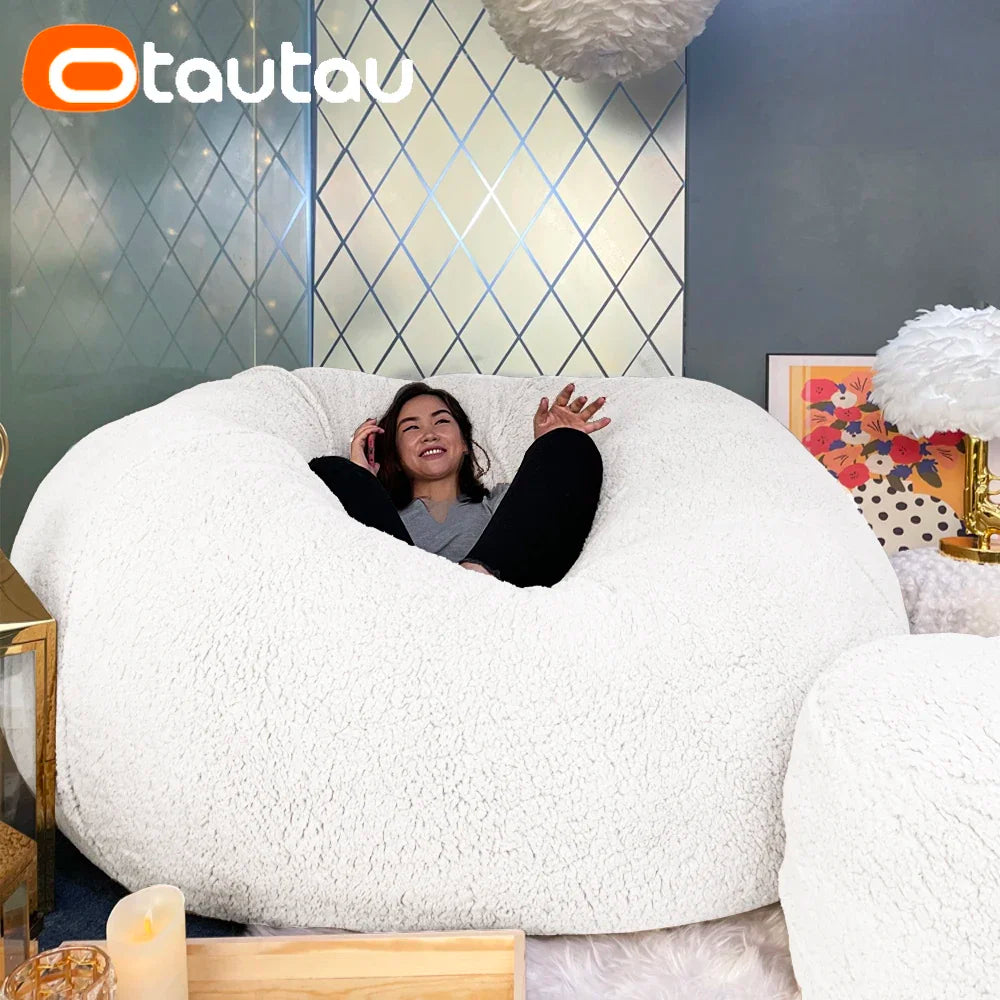 OTAUTAU King Size Giant Sofa Sac Pouf Cover No Filling Soft Fluffy Bean Bag Chair Puff Couch Floor Corner Seat Futon DD007