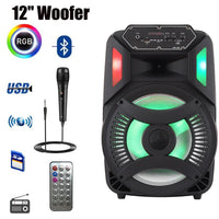 Loud Portable Bluetooth Party Speaker 12" Sub woofer Sound System karaoke Dj Rechargeable Speaker RGB Right with Mic