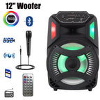 Loud Portable Bluetooth Party Speaker 12" Sub woofer Sound System karaoke Dj Rechargeable Speaker RGB Right with Mic