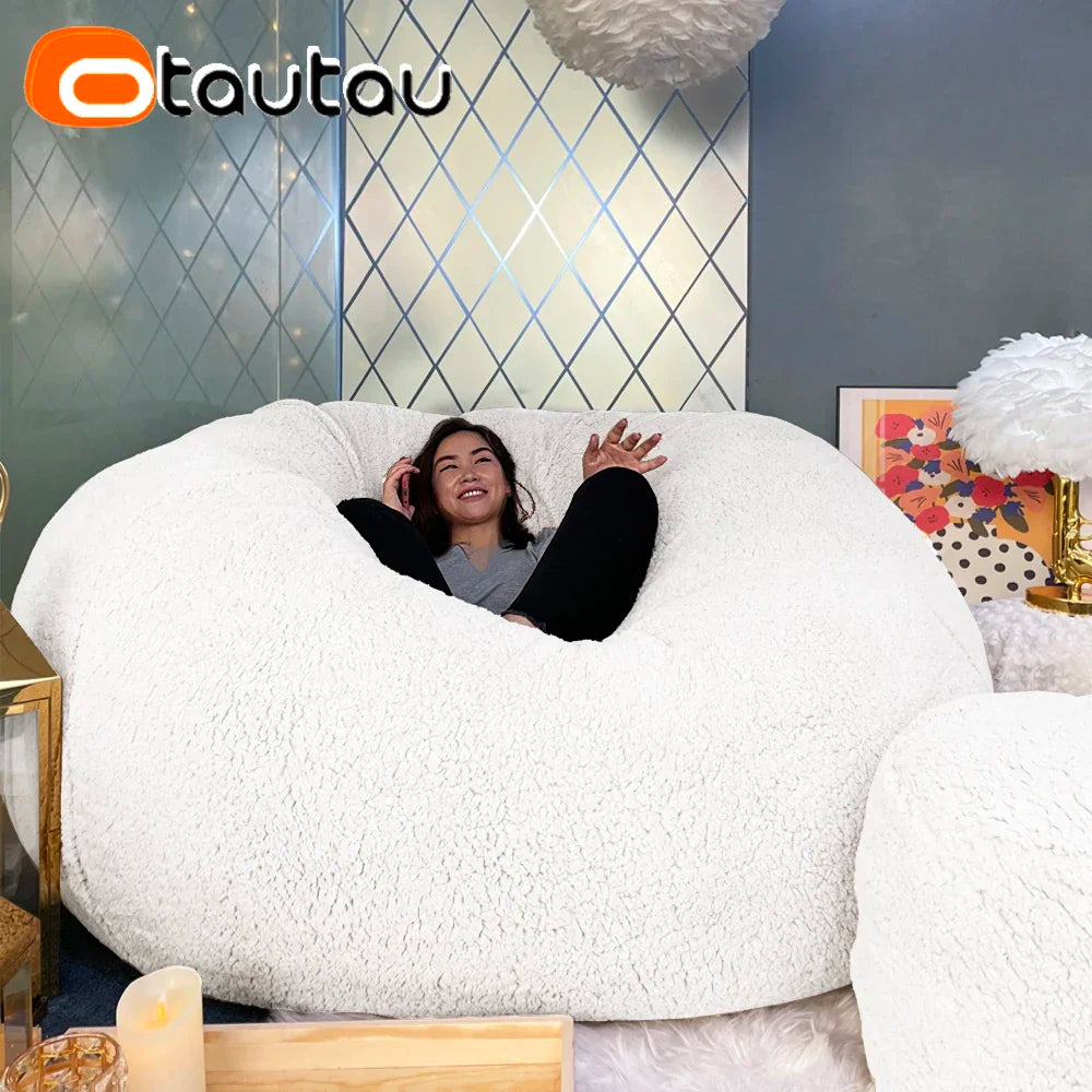 OTAUTAU King Size Giant Sofa Sac Pouf Cover No Filling Soft Fluffy Bean Bag Chair Puff Couch Floor Corner Seat Futon DD007