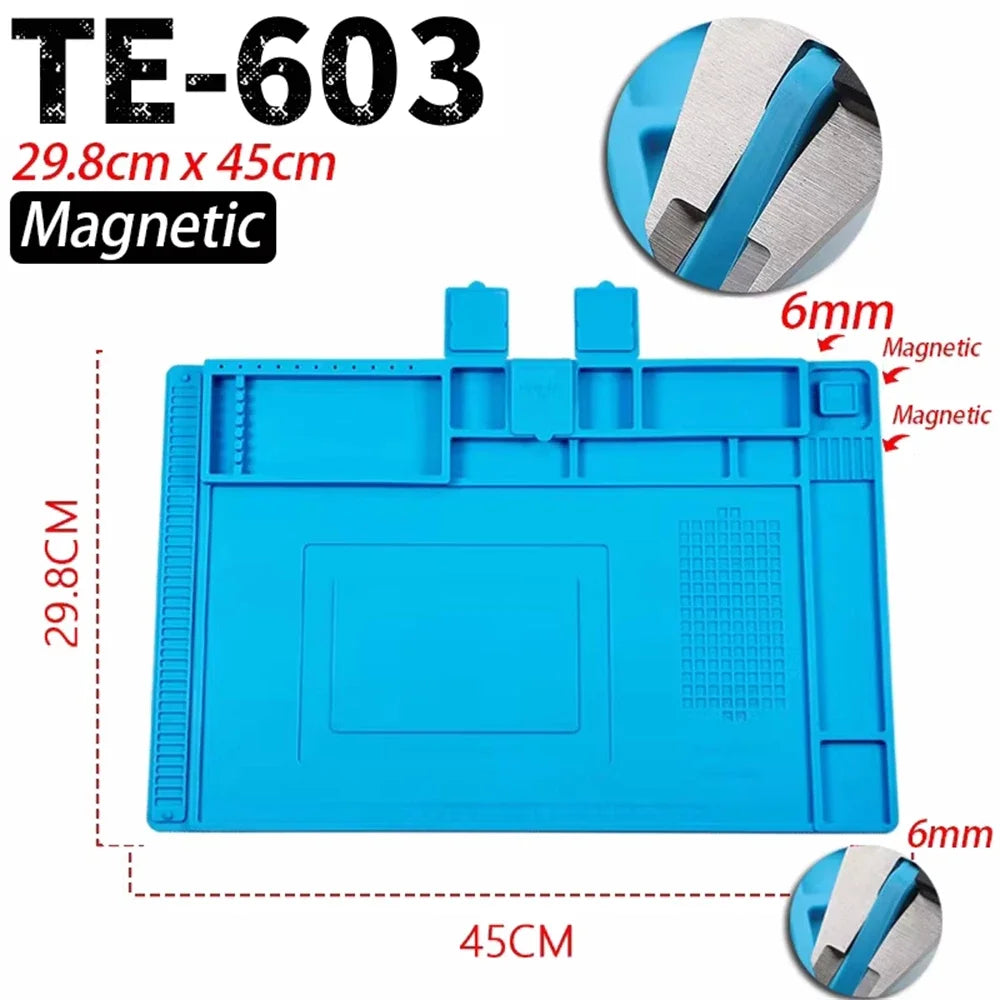 Magnetic Mat Silicone Repair Mat Circuit Board Soldering Pad Heat Resistant 932°F Anti-Static for ESD Iron Phone Repair