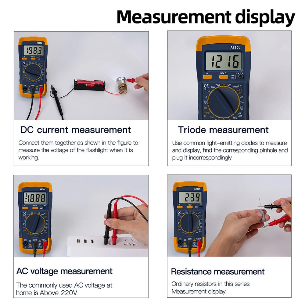 A830L LCD Digital Multimeter AC DC Voltage Diode Freguency Multitester Current Tester Luminous Display with Buzzer Function
