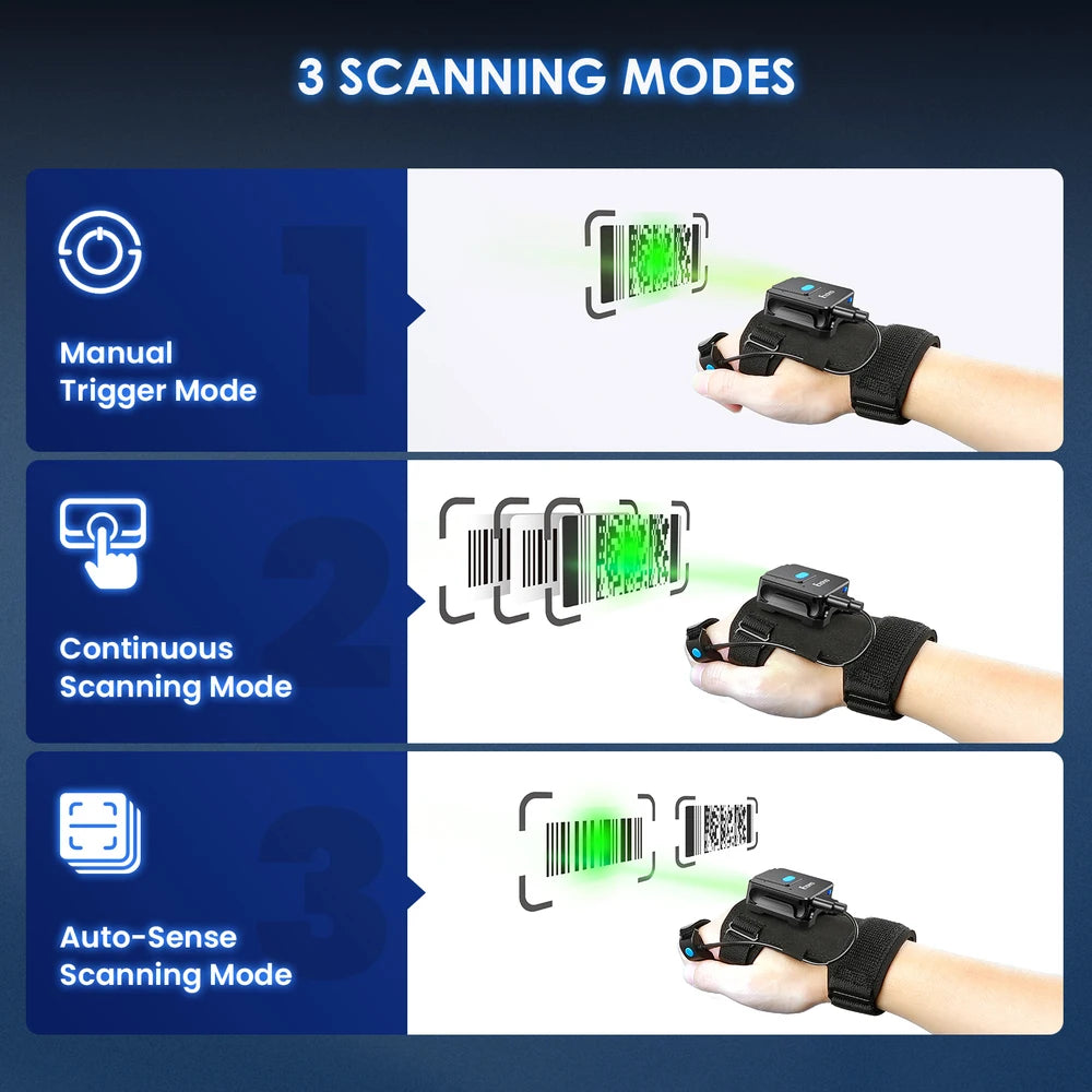 Eyoyo 2D Bluetooth Barcode Scanner Left&Right Hand Glove Wearable Scanner Patable 1D QR Finger Bar Code Reader Wireless Device