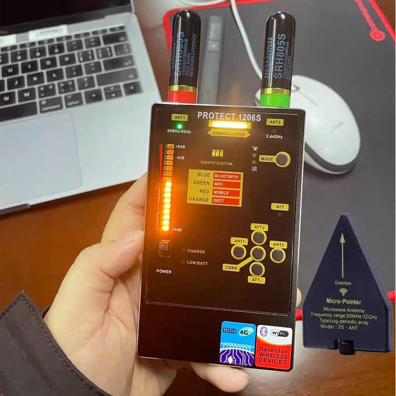 1206S Military Grade Anti-Spy Kit Detect 5G/Bluetooth Signals,Professional Find Sleeping Camera,CORR Sound Activation,Metal Body