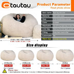 OTAUTAU King Size Giant Sofa Sac Pouf Cover No Filling Soft Fluffy Bean Bag Chair Puff Couch Floor Corner Seat Futon DD007