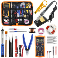 Gray 80W Digital Display Adjustable Temperature Electric Soldering Iron With Multimeter Tin Absorber Soldering Repair Tool Kit