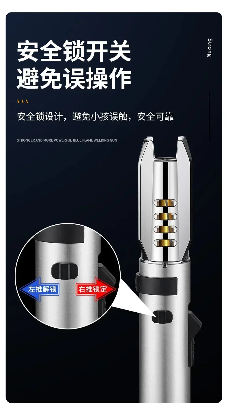 High Temperature Welding Gun Windproof Strong Red Flame Butane Gas Torch Lighter Safety Lock Fire Switch Kitchen Cigar Lighters