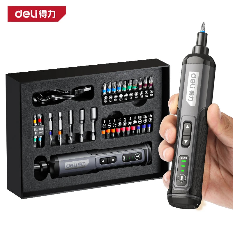 DELI Mini Electric Screwdriver Set 4V Smart Cordless Electric Screwdrivers TYPE-C Rechargeable 33 Bit Set Drill Power Tools Kit