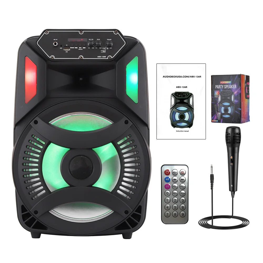 Loud Portable Bluetooth Party Speaker 12" Sub woofer Sound System karaoke Dj Rechargeable Speaker RGB Right with Mic