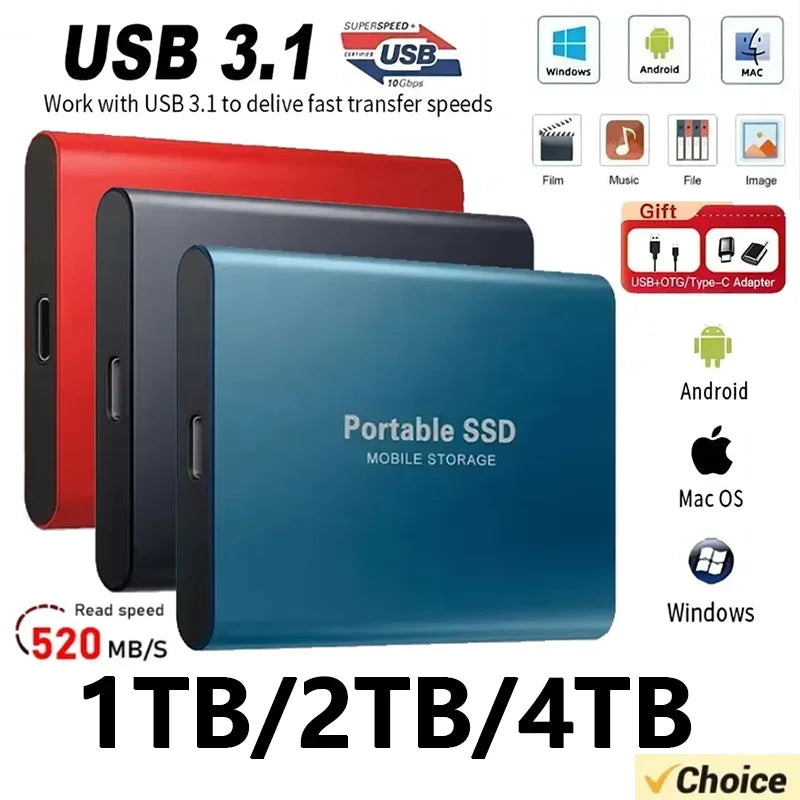 New External Hard Drive 2TB Portable SSD 4TB High-Speed Hard Disk 128TB Mass Mobile Solid State Drive USB3.1 for Laptops/PC/MAC