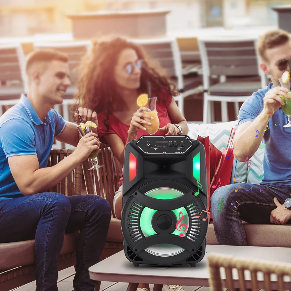 Loud Portable Bluetooth Party Speaker 12" Sub woofer Sound System karaoke Dj Rechargeable Speaker RGB Right with Mic