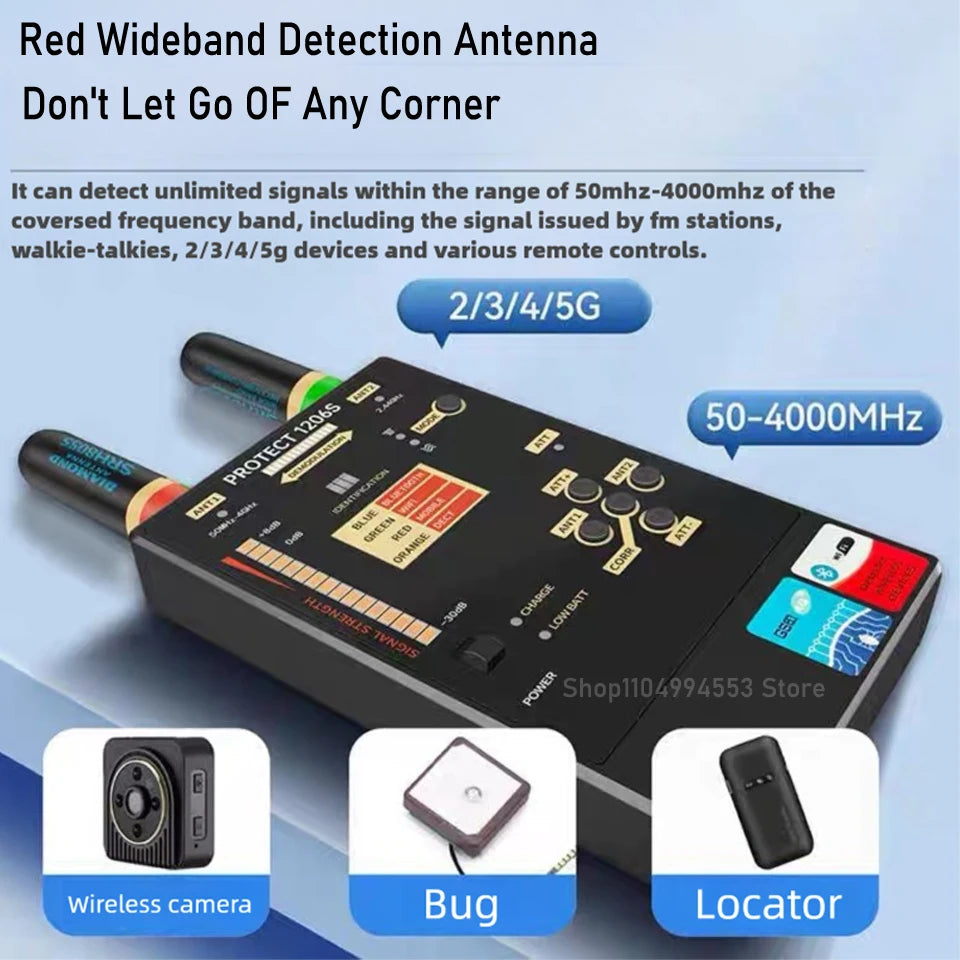 1206S Military Grade Anti-Spy Kit Detect 5G/Bluetooth Signals,Professional Find Sleeping Camera,CORR Sound Activation,Metal Body