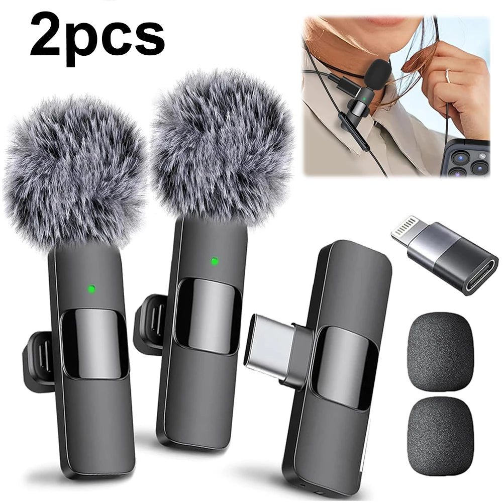 2 In 1 Video Record Microphone Type-C Charging 2.4G Intelligent Microphone Noise Canceling for iPhone Computer Tablet Camera
