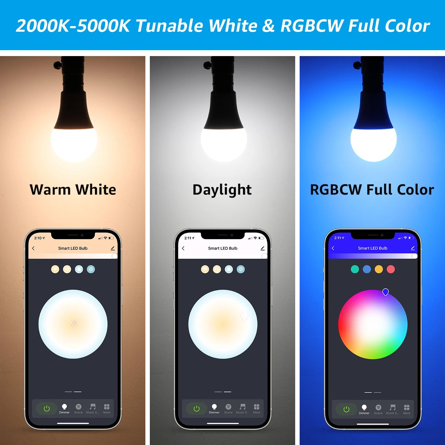 4 Pack Smart WiFi LED A19 Bulb, RGBCW Color Changing, Compatible with Alexa & Google Home & Echo Assistant