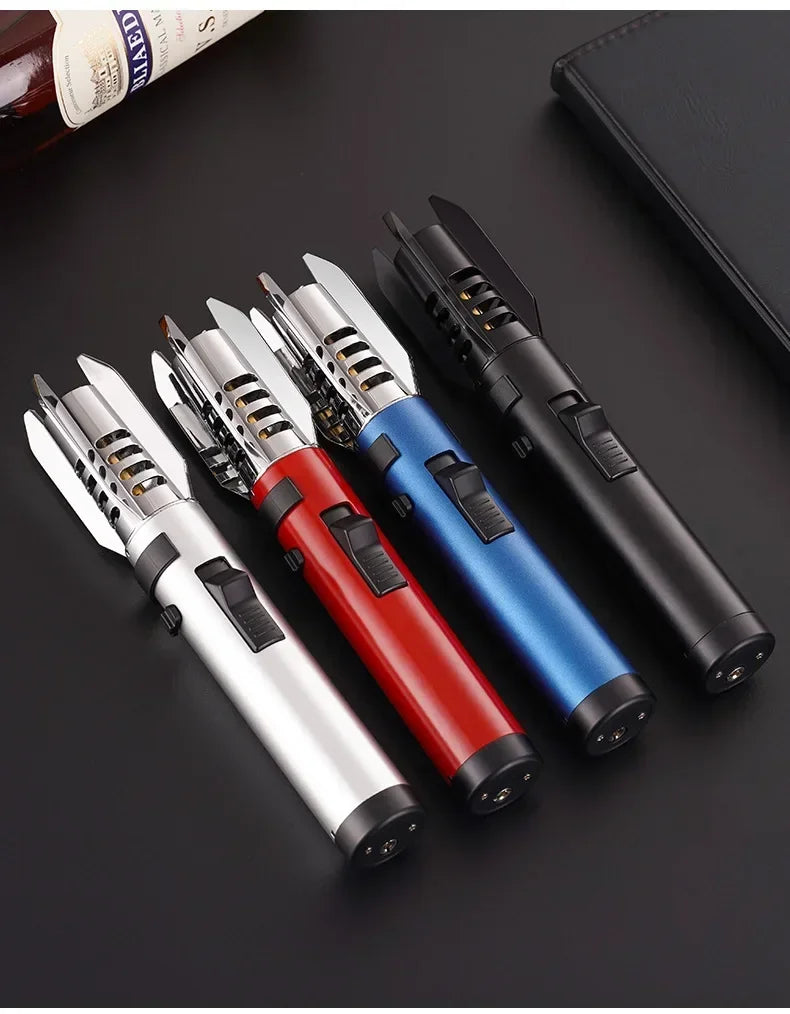High Temperature Welding Gun Windproof Strong Red Flame Butane Gas Torch Lighter Safety Lock Fire Switch Kitchen Cigar Lighters