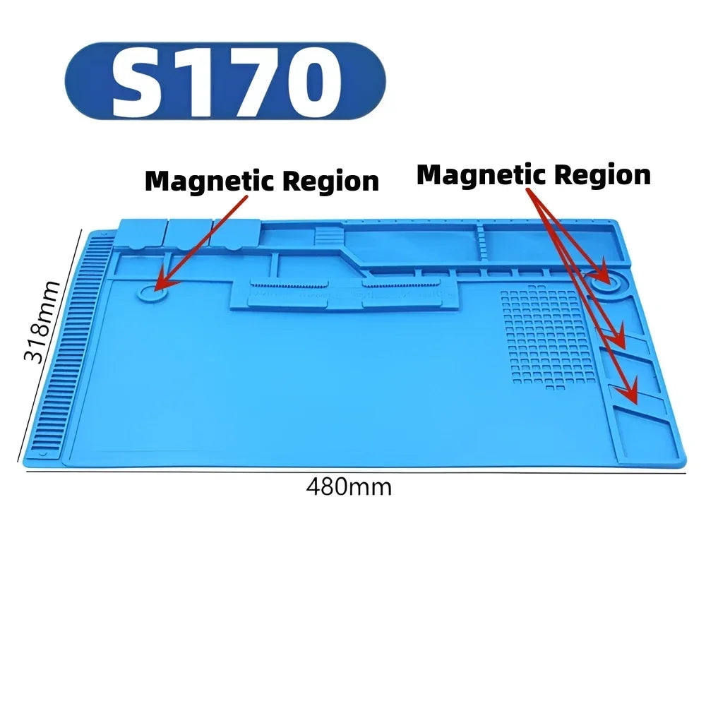 Magnetic Mat Silicone Repair Mat Circuit Board Soldering Pad Heat Resistant 932°F Anti-Static for ESD Iron Phone Repair