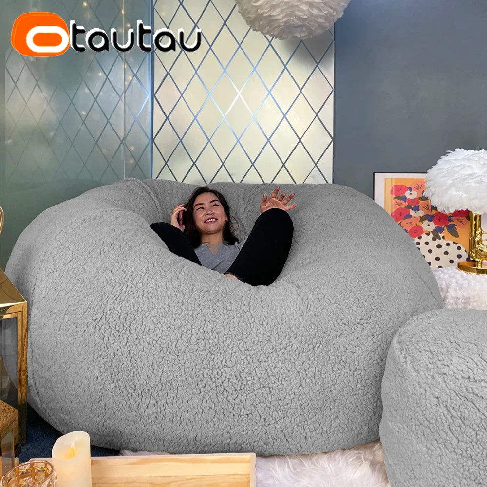 OTAUTAU King Size Giant Sofa Sac Pouf Cover No Filling Soft Fluffy Bean Bag Chair Puff Couch Floor Corner Seat Futon DD007