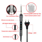 Gray 80W Digital Display Adjustable Temperature Electric Soldering Iron With Multimeter Tin Absorber Soldering Repair Tool Kit
