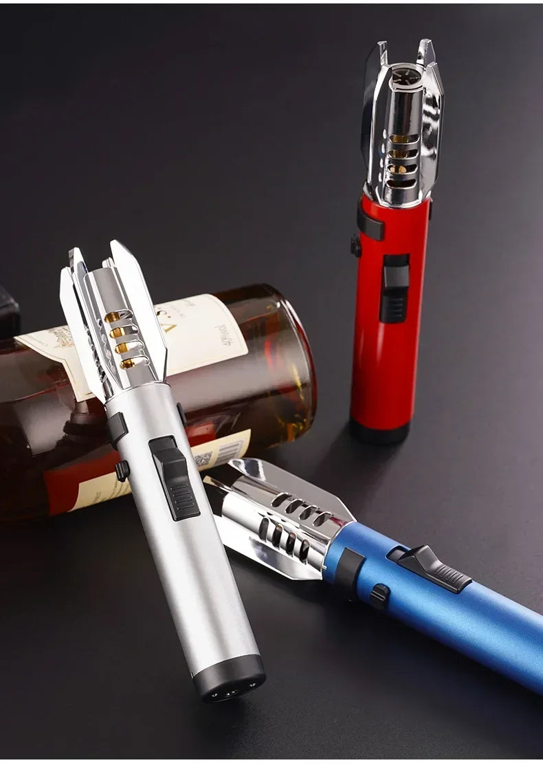 High Temperature Welding Gun Windproof Strong Red Flame Butane Gas Torch Lighter Safety Lock Fire Switch Kitchen Cigar Lighters