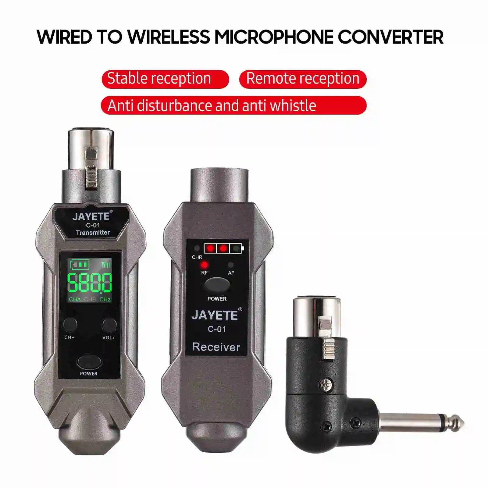 Microphone Wired to Wireless Converter Intelligent Noise Reduction Mic Signal Receiver Transmitter