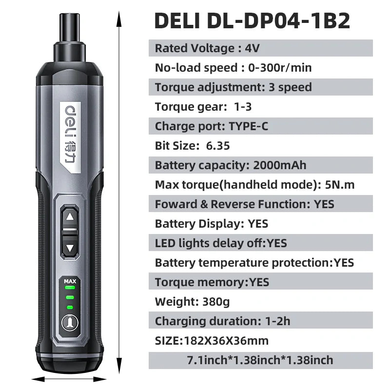 DELI Mini Electric Screwdriver Set 4V Smart Cordless Electric Screwdrivers TYPE-C Rechargeable 33 Bit Set Drill Power Tools Kit