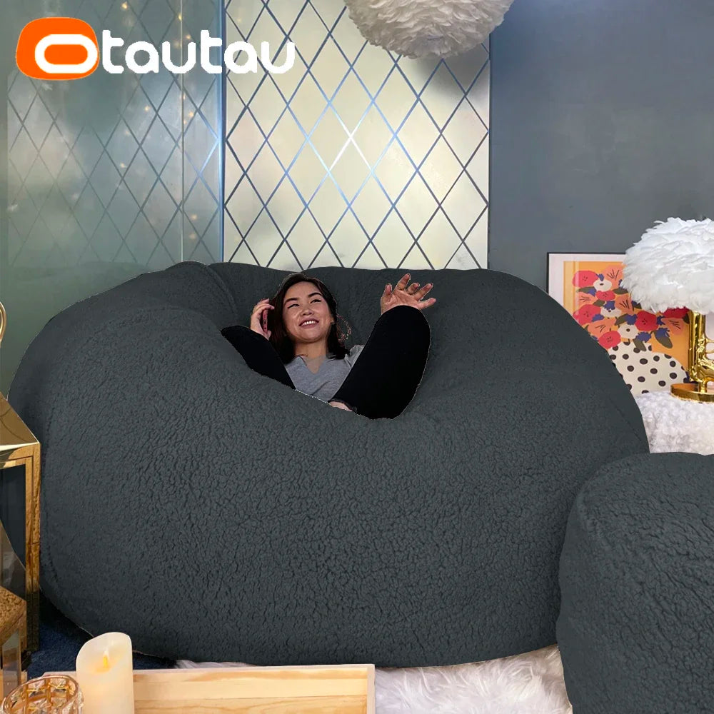 OTAUTAU King Size Giant Sofa Sac Pouf Cover No Filling Soft Fluffy Bean Bag Chair Puff Couch Floor Corner Seat Futon DD007