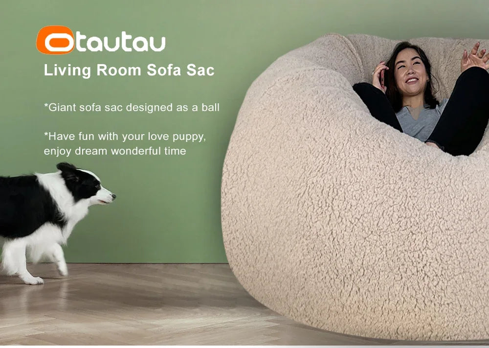 OTAUTAU King Size Giant Sofa Sac Pouf Cover No Filling Soft Fluffy Bean Bag Chair Puff Couch Floor Corner Seat Futon DD007