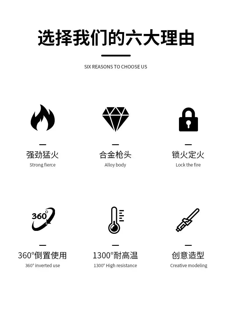 High Temperature Welding Gun Windproof Strong Red Flame Butane Gas Torch Lighter Safety Lock Fire Switch Kitchen Cigar Lighters