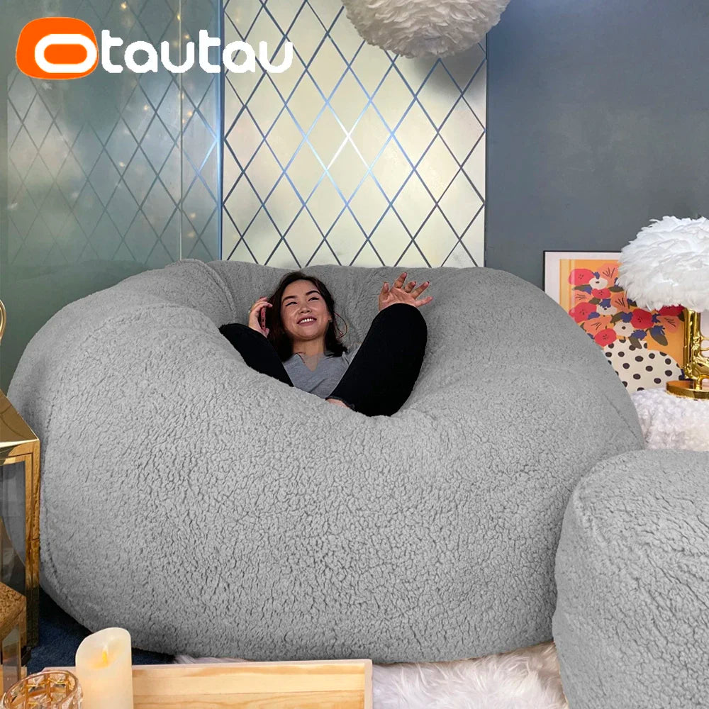 OTAUTAU King Size Giant Sofa Sac Pouf Cover No Filling Soft Fluffy Bean Bag Chair Puff Couch Floor Corner Seat Futon DD007
