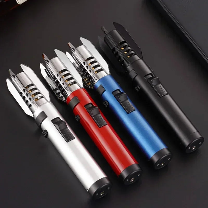 High Temperature Welding Gun Windproof Strong Red Flame Butane Gas Torch Lighter Safety Lock Fire Switch Kitchen Cigar Lighters