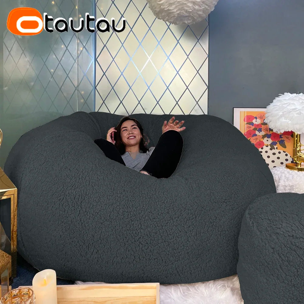 OTAUTAU King Size Giant Sofa Sac Pouf Cover No Filling Soft Fluffy Bean Bag Chair Puff Couch Floor Corner Seat Futon DD007