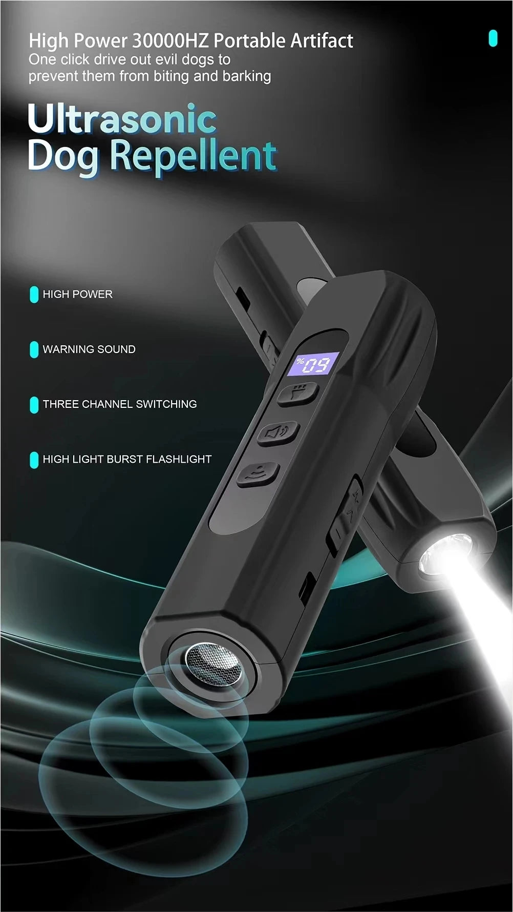 Dog Repeller Portable Ultrasonic Deterrent Handheld Anti-barking 3in1 Dog Training Device Repel Animals Pets Dog Trainer