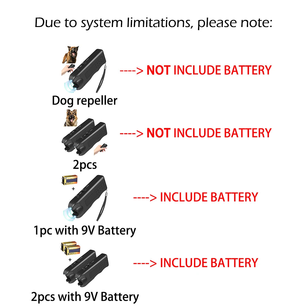 Dog Repeller Portable Ultrasonic Deterrent Handheld Anti-barking 3in1 Dog Training Device Repel Animals Pets Dog Trainer