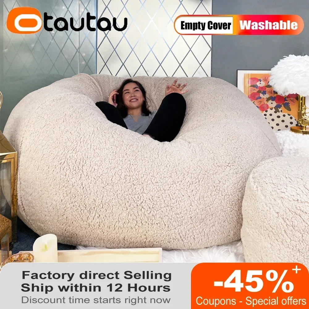 OTAUTAU King Size Giant Sofa Sac Pouf Cover No Filling Soft Fluffy Bean Bag Chair Puff Couch Floor Corner Seat Futon DD007