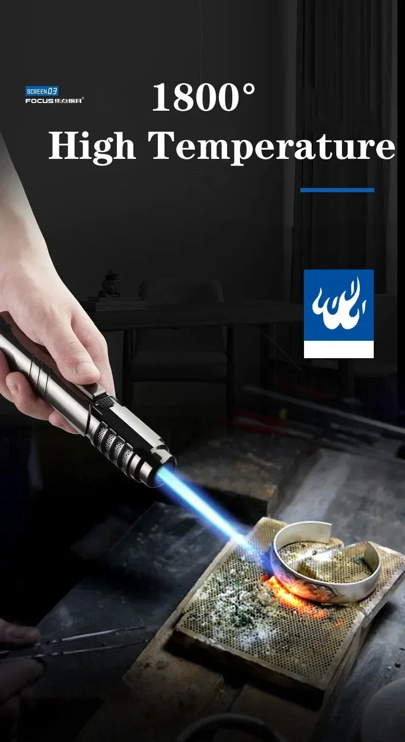1800°High Temperature Spray Gun Butane Gas Lighter Metal Outdoor Windproof Blue Powerful Flame Torch Jet Lighter Welding Tool