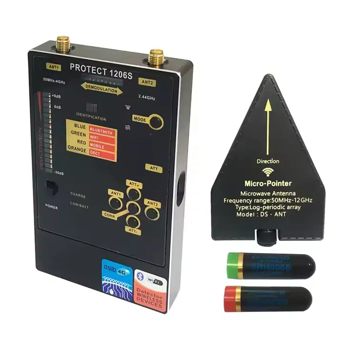 1206S Military Grade Anti-Spy Kit Detect 5G/Bluetooth Signals,Professional Find Sleeping Camera,CORR Sound Activation,Metal Body